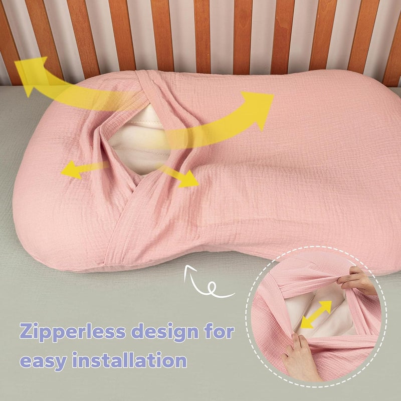 FUNUPUP Muslin Baby Lounger Cover Compatible with Snuggle Me Lounger, Infant Lounger Pillow Cover for Newborn, Removable Newborn Lounger Cover for Boys and Girls, Pink - Image 4
